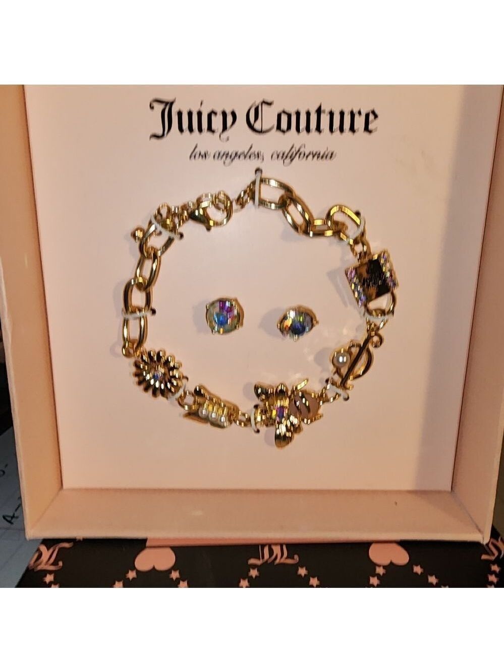 Juicy Couture GoldāCharm Bracelet and Earring Set
